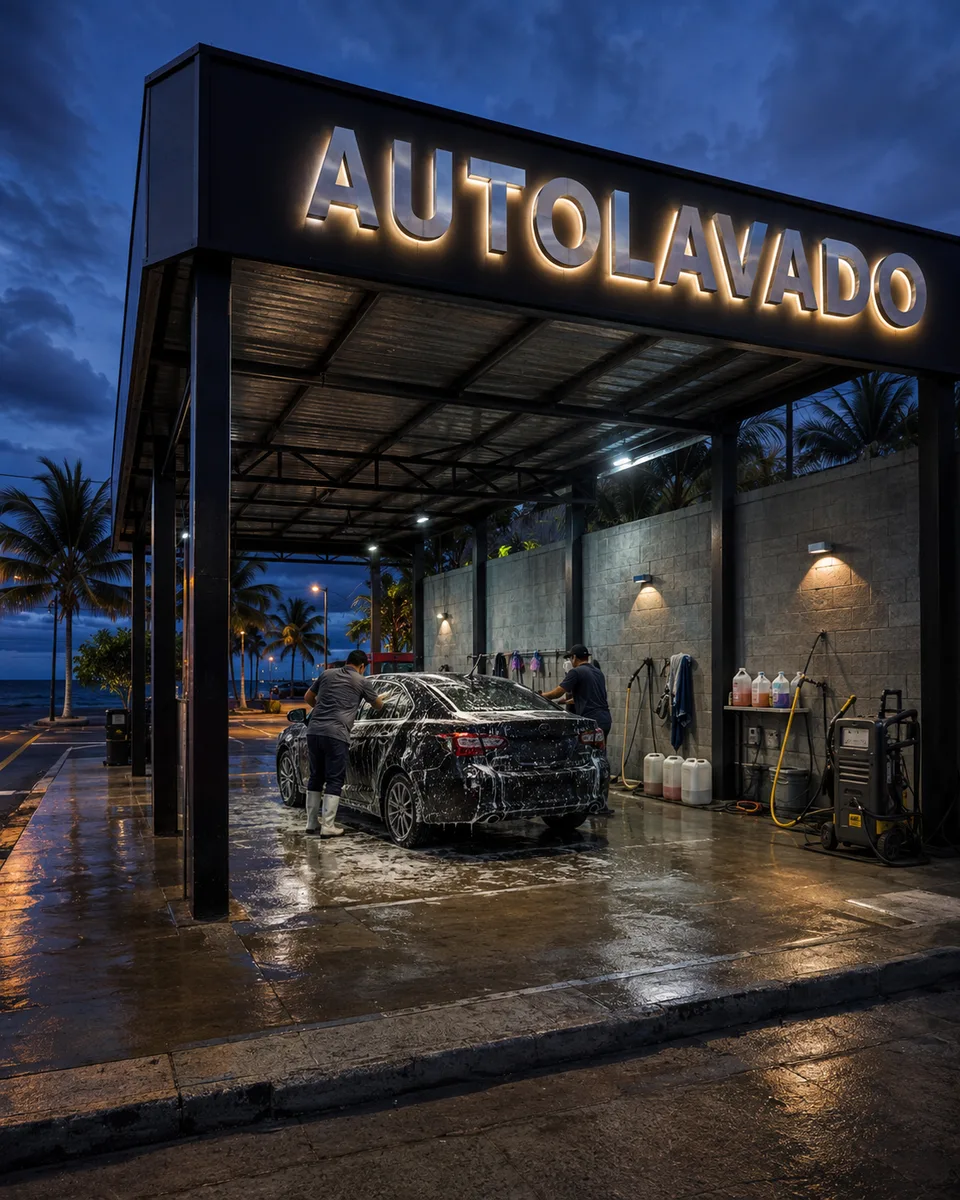 Fachada ilustrativa de un autolavado